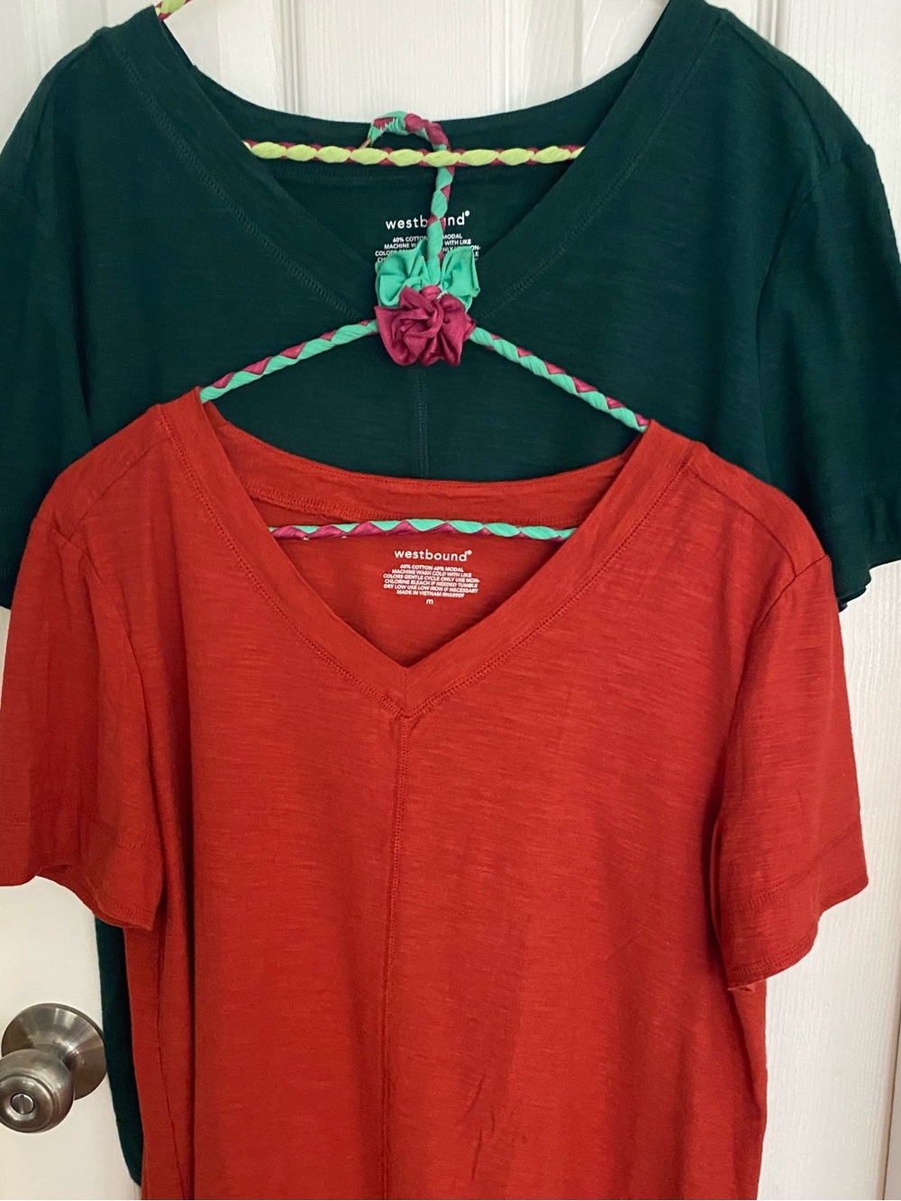 Westbound TWO  V-Neck Rust and Forest Green  New Medium.